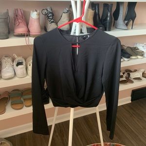 Long Sleeve Cropped Black Blouse